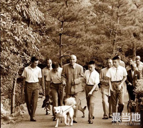 老照片：蒋介石晚年生活，在孙子们的陪伴下遛狗-3.jpg